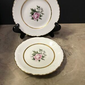 Two VTG Embassy Vitrified China Dessert Plates Pink and White